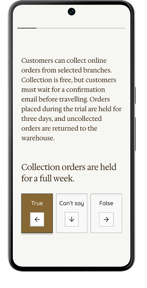 Signals Verbal Reasoning on mobile: a short passage with a conclusion to judge and its countdown timer