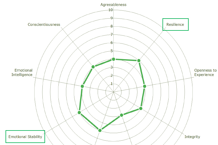 radar chart of personality profile highlighting resilience and emotional stability